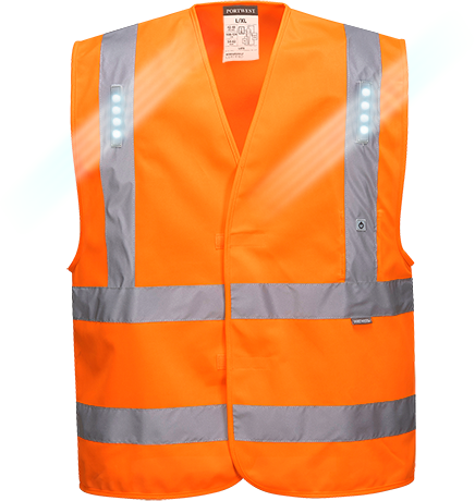 Gilet réfléchissant Vega LED orange L470 - Taille L/XL - Certifié CE avec éclairage LED intégré_0