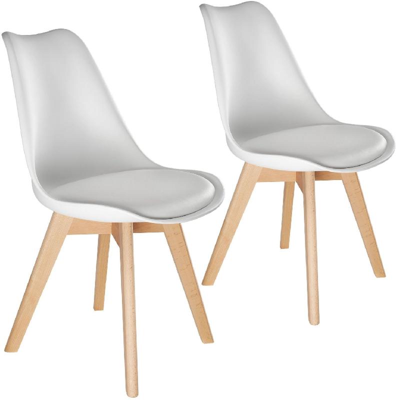 LOT DE 2 CHAISES PIEDS EN BOIS CLAIR SIÈGE DE SALON CUISINE SALLE À MANGER DESIGN MINIMALISTE ÉPURÉ ERGONOMIQUE BLANC 08_0000179_0