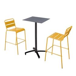Oviala Business Ensemble table haute stratifié gris et 2 chaises hautes jaune - jaune 110542_0