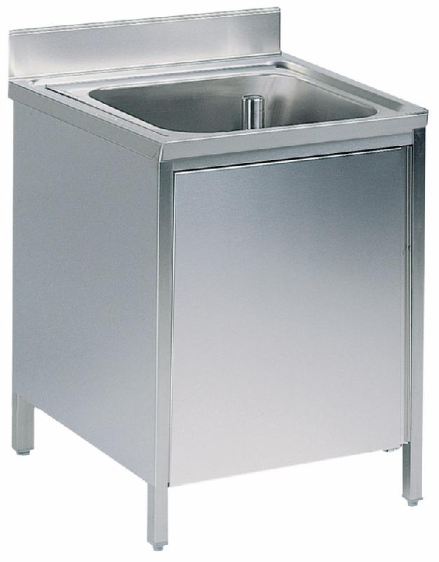 Plonge inox sur armoire, 1 bac, avec porte battante, 600x600 mm - SLA1606_0