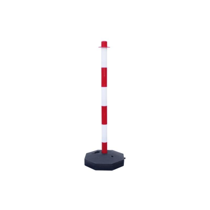 Poteaux économiques ø 40mm en plastique avec base à lester de 29x29cm hauteur 85cm coloris rouge, blanc et noir lot de 2_0