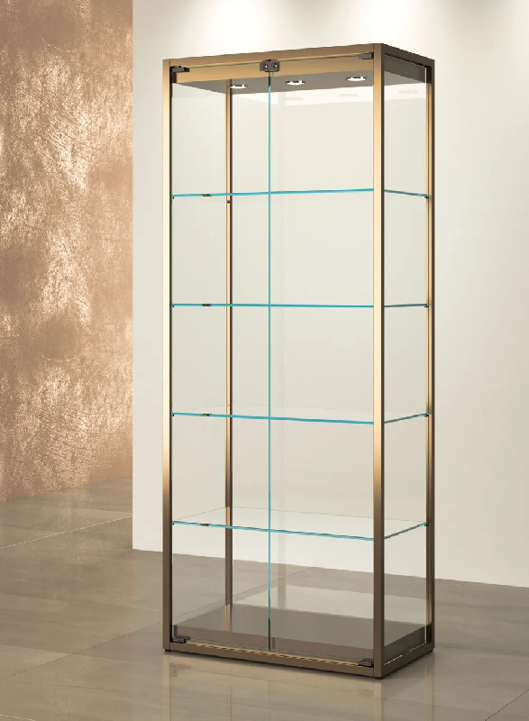 Vitrine d'exposition TM/75VVA - structure en bronze - 75x45x190 cm - 4 étagères réglables - LED intégrés_0