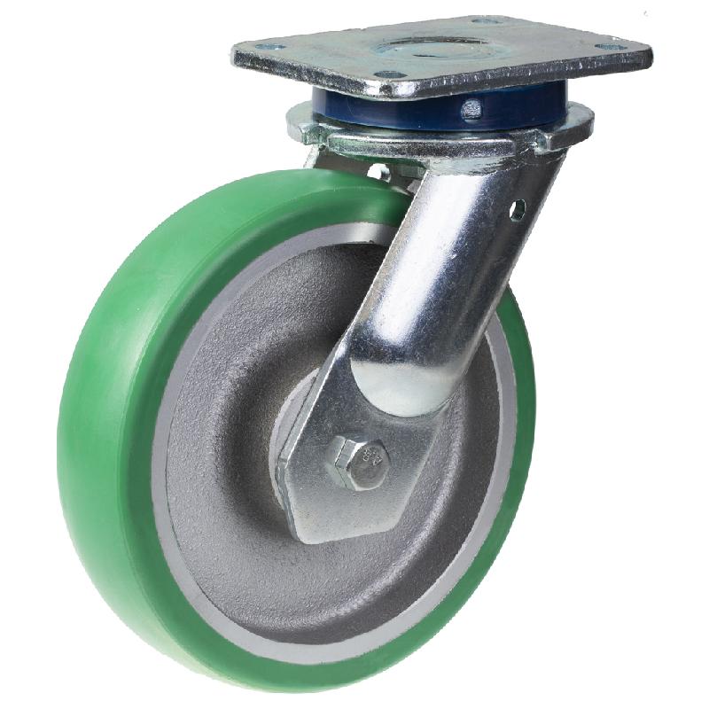 Roulette pivotante de 200 mm avec polyuréthane élastique convexe vert sur centre en fonte w_0