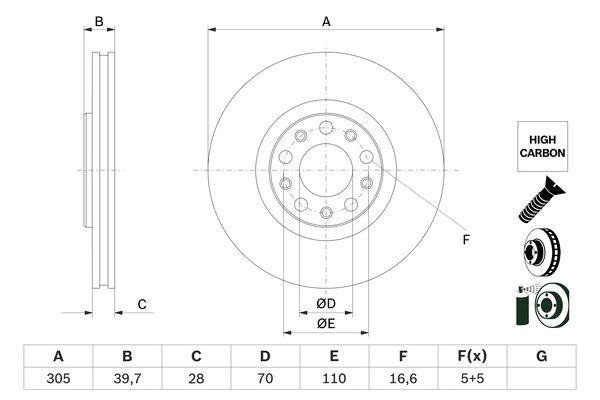 Disque de frein Bosch 0986479G89 - Boîte de 2 disques ventilés pour montage avant_0