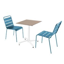 Oviala Business Ensemble table de terrasse stratifié chêne et 2 chaises bleu pacific - bleu métal 110635_0