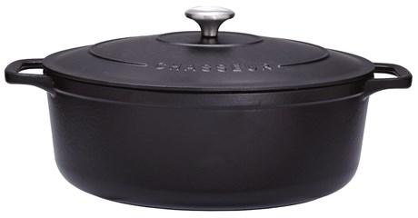 LE CHASSEUR - COCOTTE OVALE FONTE ÉMAILLÉE NOIR AVEC COUVERCLE 5,6L - 071101