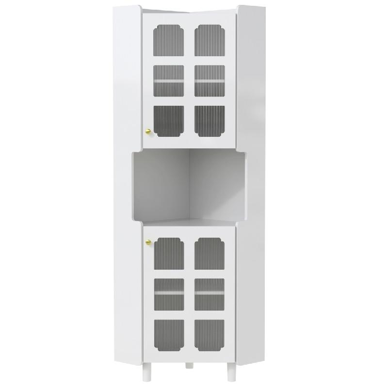 Merax colonne d'angle 157.5 cm avec LED multicolore, 2 placards et niche ouverte, blanc - blanc N656P350896W_0