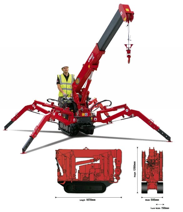 Mini grue araignée petite et légère de 595 mm de largeur, disponible en location -Hauteur 5,6 m - UNIC URW 094_0