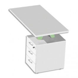 MTI RETOUR BUREAU MT6 CONCEPT COLORIS BLANC VERT AVEC CAISSON 3 TIROIRS LONGUEUR 120 CM