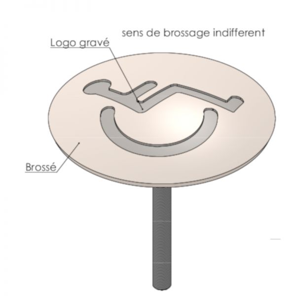 Secure - Clou de voirie Ø100 mm - inox 304L brossé - logo gravé PMR - NG-CY-CLG100_0