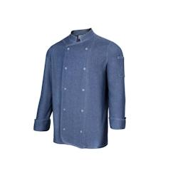 Veste de cuisine en denim - Velilla - T.L - Bleu polyester - Fermeture boutons pression, col mao et tissu stretch_0