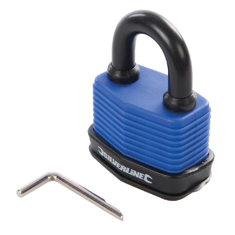 Cadenas à combinaison résistant aux intempéries - 50 mm - Silverline 80253 avec corps en acier laminé et combinaison à 4 chiffres_0