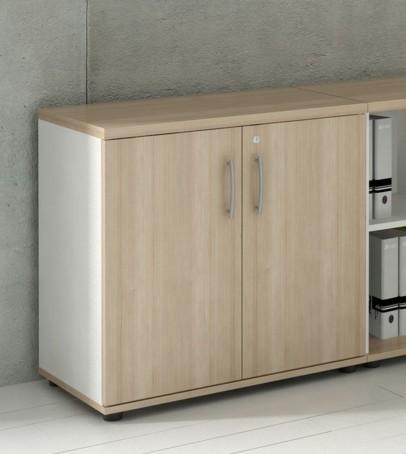 Armoire de bureau avec portes décor bois - MDD - Gris aluminium, Gris aluminium_1