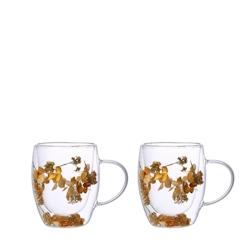 Aulica Tasses à thé double paroi fleurs dorées 350ml - lot de 2 - doré 241001_0