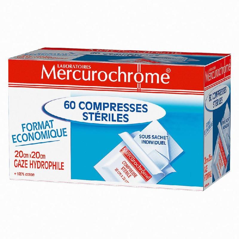 COMPRESSE MERCUROCHROME - STÉRILE - BOITE DE 60 COMPRESSES (PRIX À L'UNITÉ)