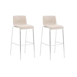 Décoshop26 - Lot de 2 tabourets de bar avec repose-pieds dossier incurvé en tissu crème et 4 pieds en métal chromé 10_0004193 - 3000251977318_0