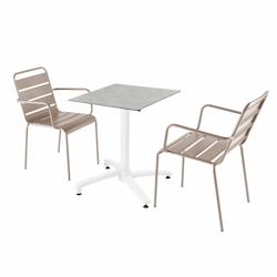 Oviala Business Ensemble table de terrasse stratifié béton et 2 fauteuils taupe - Oviala - gris métal 110736_0