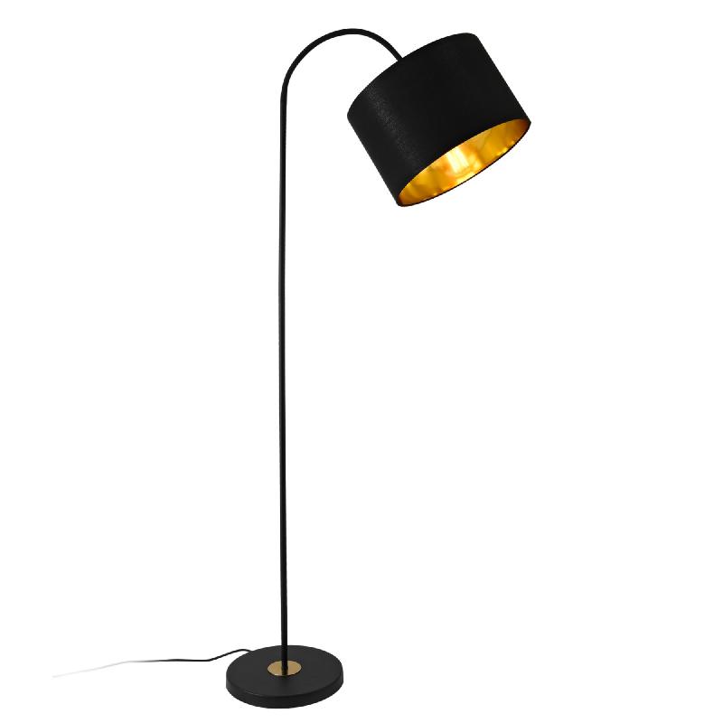 Lampadaire lampe à pied cadre en métal et abat-jour en tissu noir 173 cm 03_0002437