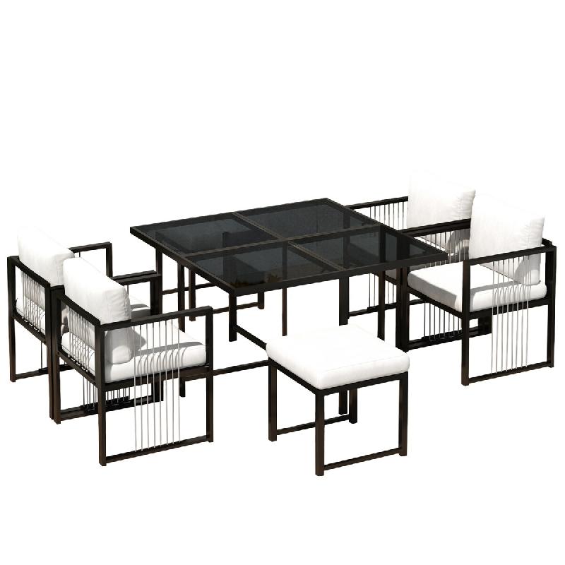 Merax ensemble repas de jardin, 7-pièces, tressage corde, noir - multicolore multi-matériau OT31012A_0