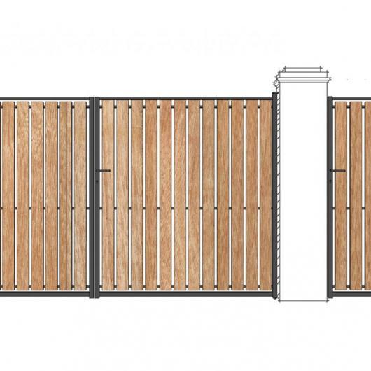 Portail - Portillon droit Martinique - Ossature tube de 35x35x2 - Remplissage lattes Méranti_0