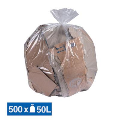 Sacs poubelle déchets courants transparents 50 L, lot de 500_0
