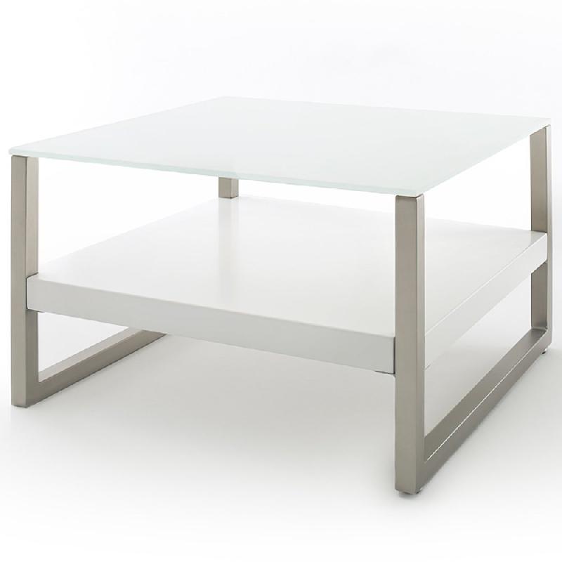 TABLE BASSE CARRÉE BERA 65 X 65 CM PLATEAU EN VERRE, STRUCTURE EN MDF BLANC ET MÉTAL LAQUÉ ACIER_0