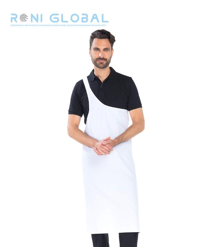 Tablier boucher blanc en coton et polyester - Sans poche - BOUCHER REMI CONFECTION - Ref R-1010_0