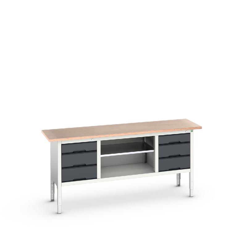 Établi Verso Monobloc Fixe Mpx - Avec 6 tiroirs, 1 tablette, hauteur réglable et plateau en bois multiplis_0