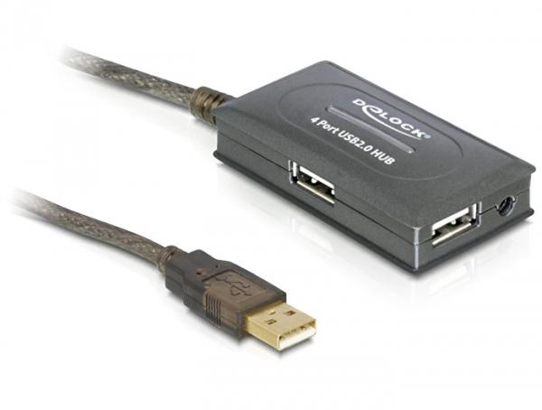 Hub informatique DeLOCK 82748 - 4 ports USB 2.0 avec câble de 10m - Taux de transfert 480 Mbit/s_0