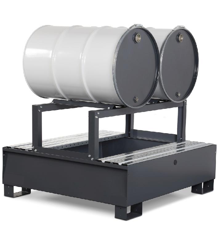 Bac de rétention avec support 2 fûts horizontaux - capacité 300l_0