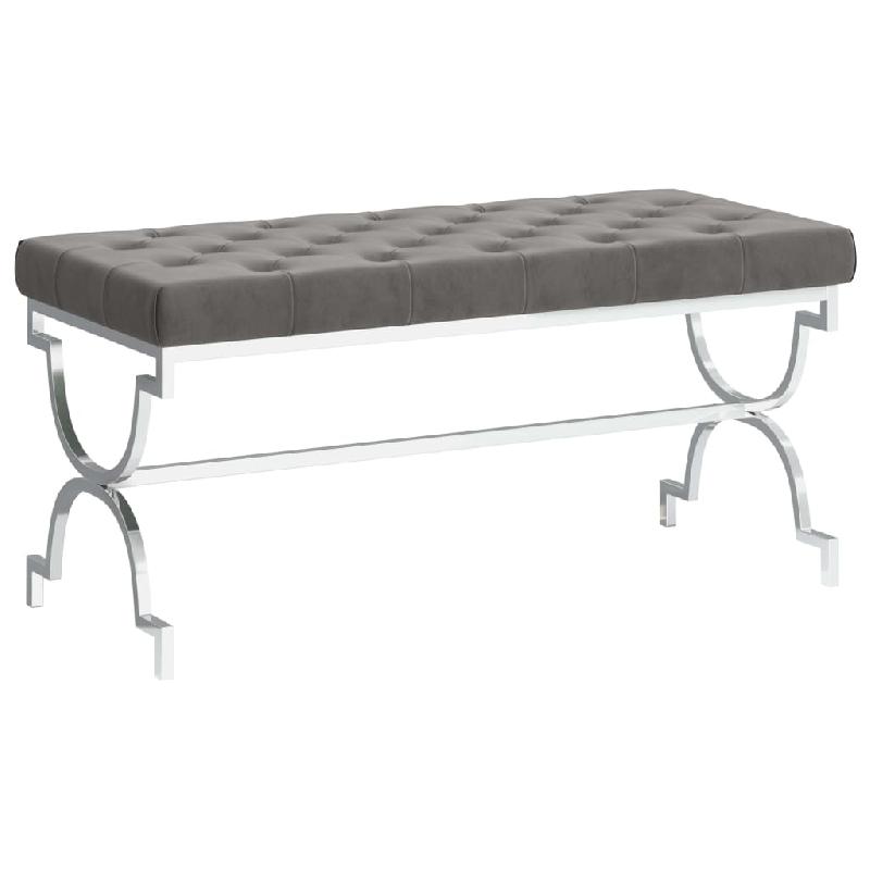 BANC BANQUETTE 99 X 43 X 46 CM VELOURS ET ACIER INOXYDABLE GRIS 02_0010980_0