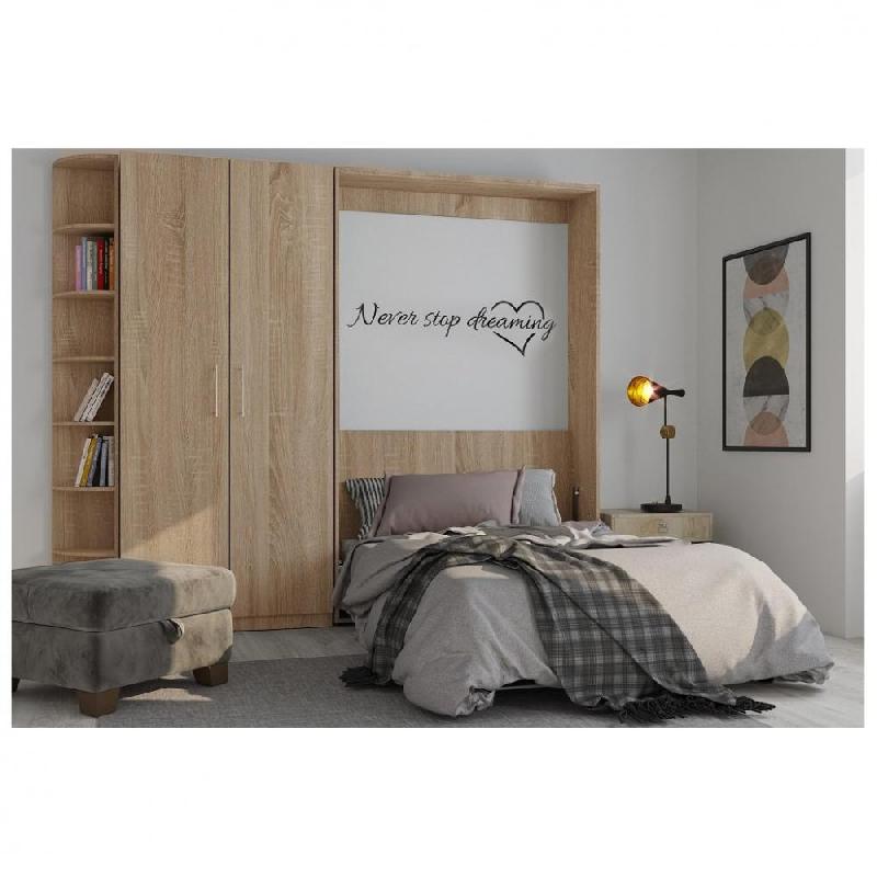 COMPOSITION ARMOIRE LIT ESCAMOTABLE SMART-V2 CHÊNE NATUREL COUCHAGE 140 X 200 CM ARMOIRE 2 PORTES ET TERMINAL ARRONDI_0