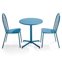 Oviala Business Ensemble table ronde et 2 chaises de terrasse en métal bleu pacific - Oviala - bleu acier 109509_0