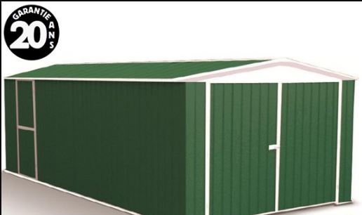 Garage simple métal prairie / 17.6 m² / toit double pente / porte battante / vert / 3 x 6 m_0