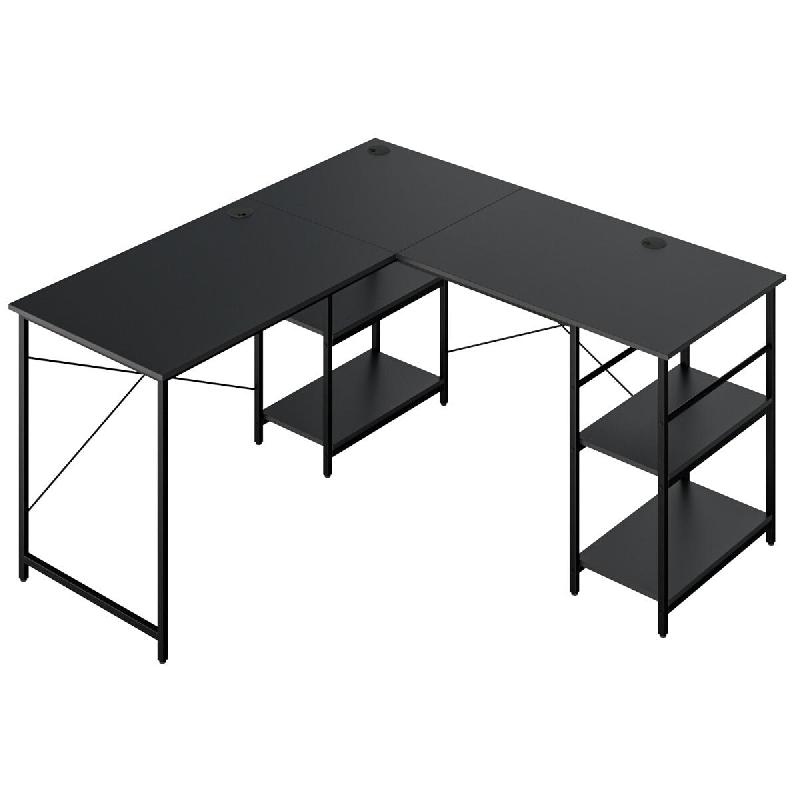Helloshop26 - Bureau d'angle 151 x 151 x 75 cm ajustable à bureau droit pour 2 personnes avec 4 étagères bois d'ingénierie noir 20_0010841 - noir_0