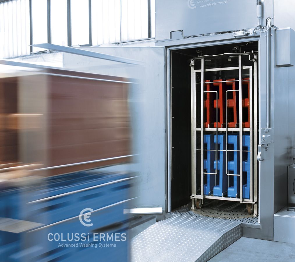 Lavage chariots et treillis - Laveuses industrielles alimentaires Colussi Ermes - 120 chariots/heure, acier inox, hautes performances_0