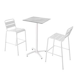 Oviala Business Ensemble table haute stratifié marbre et 2 chaises hautes blanc - blanc 110571_0