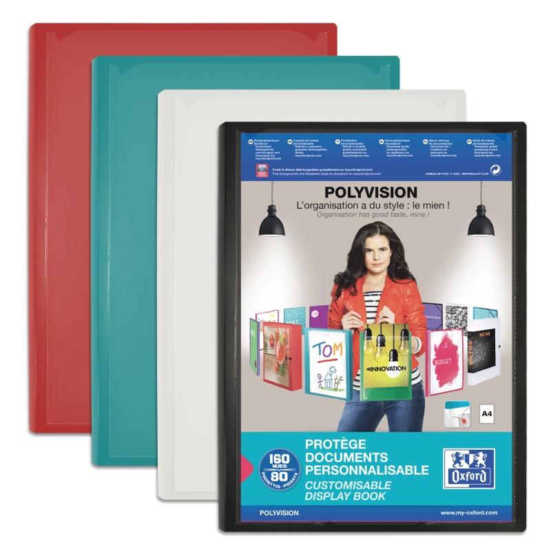 Oxford Lot de 10 Protège-documents Polyvision A4, 160 vues, en polypro coloris assortis (4) - 3045050287787_0