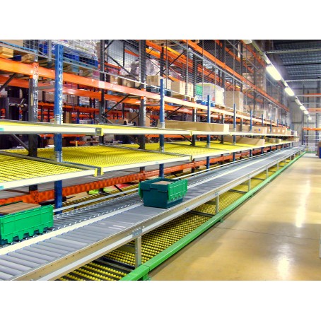 Rayonnage dynamique ergonomique FIFO pour cartons avec système de stockage et gain de place de 35%_0
