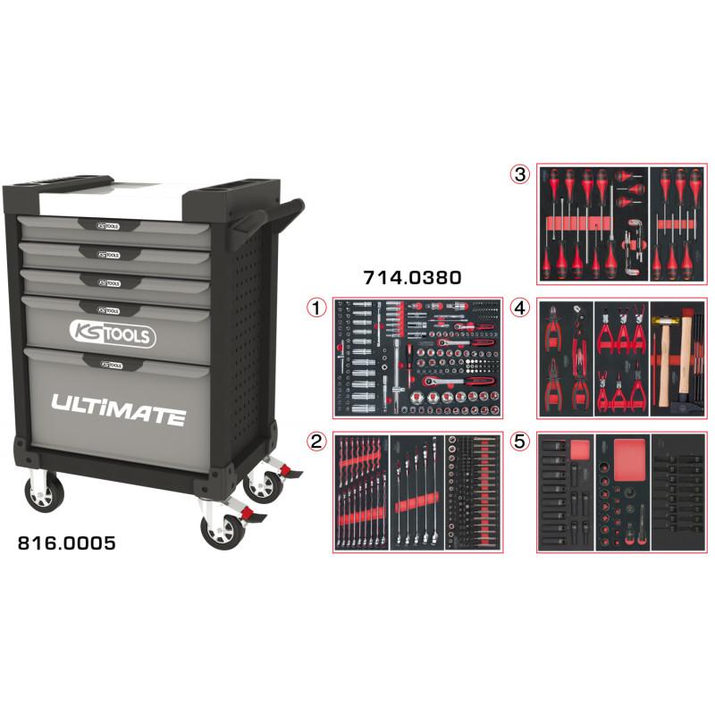 Servante PEARLline grise et noire 5 tiroirs équipée de 384 outils - KS Tools | 816.5380_0