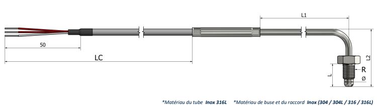 Sonde à résistance RTD à visser - Buse angle 90° - PR21 - Type Pt100, Pt500, Pt1000_0