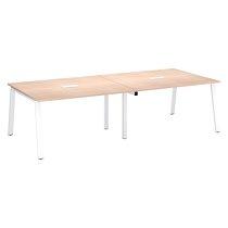 Table de réunion modulable avec extension chêne clair L 280 x P 126 cm - Piétement métal blanc - Arch_0
