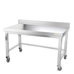 Table de travail en inox soubassement 1500 x 500 mm adossée avec renfort sur roulettes PREMIUM / GOLDINOX - gris inox 3701770800186_0