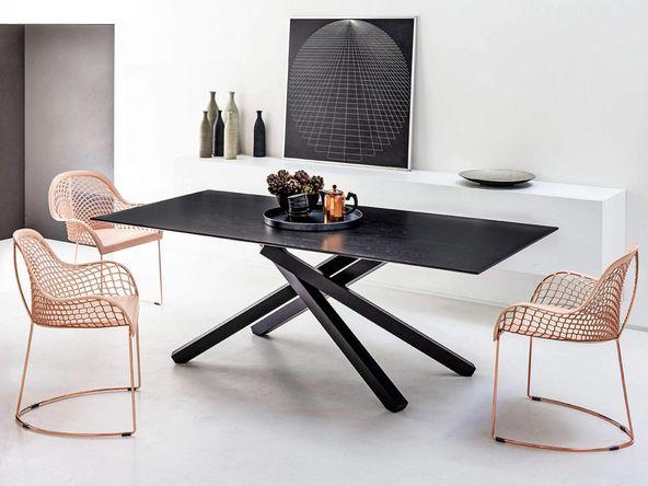 Table de réunion Pechino - placage bois - piètement design acier - 200/250 x 106 cm_0