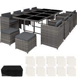 Tectake Salon de jardin NOUVELLE ORLEANS 12 places avec 2 sets de housses + housse de protection - gris -403848 - gris aluminium 403848_0