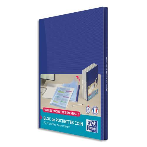 BLOC DE 40 POCHETTES-COIN DETACHABLES OXFORD - EN POLYPROPYLENE - 9/100E LISSE - A4 - INCOLORE