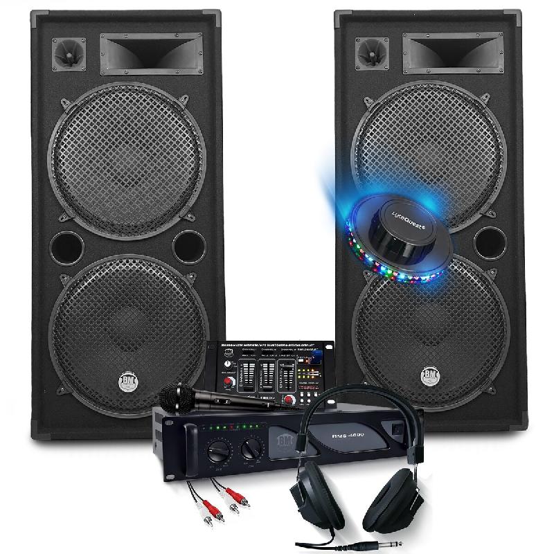 BM Sonic Pack complet de Sonorisation 3000W d'Amplification + Enceintes 2x2000W, Table de Mixage USB Bluetooth, Casque DJ, Câbles, Micro - 3666638037_0