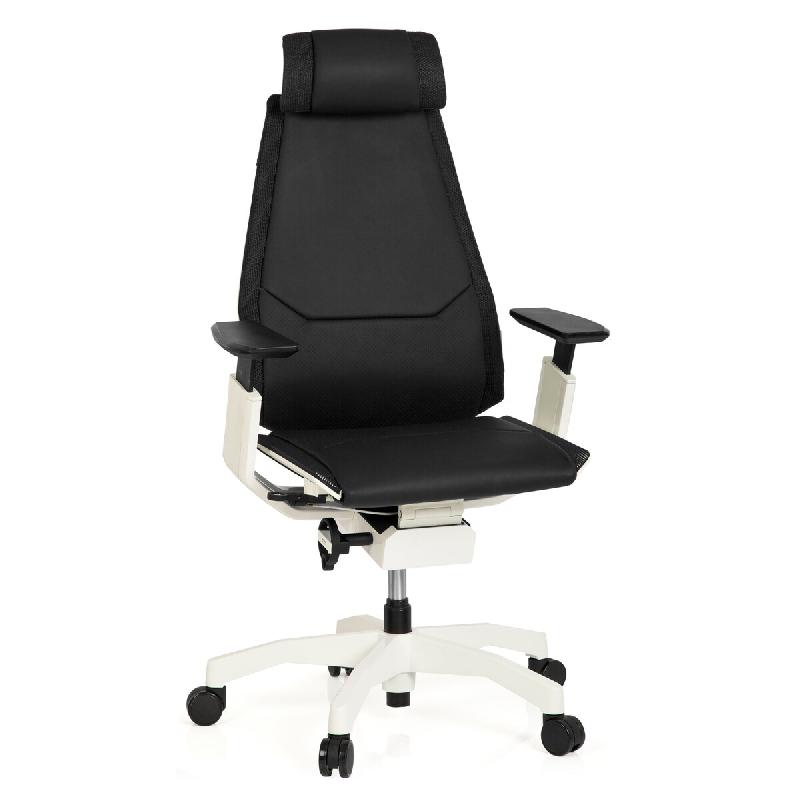 Chaise de bureau / Chaise pivotante GENIDIA PRO WHITE cuir noir hjh OFFICE - noir cuir 652863_0