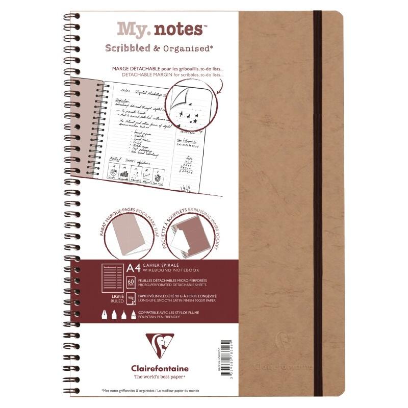 Clairefontaine Lot de 5 Cahier Age Bag My.Notes A4, 120p./60 feuilles marge détachable 90 g/m² reliure intégrale, couv. Coloris tabac, ligné - 332_0