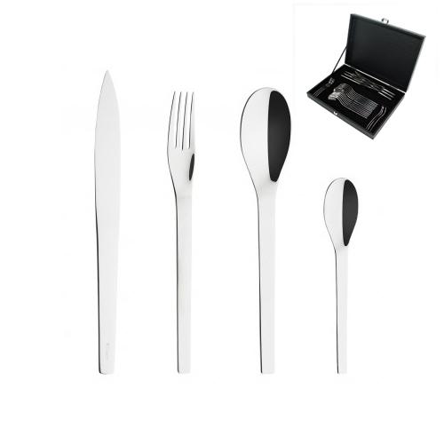 COFFRET MÉNAGÈRE 24 PIÈCES MONOBLOC LAME SCIE N°1 INOX 18/10 - MIRAGE - GUY DEGRENNE